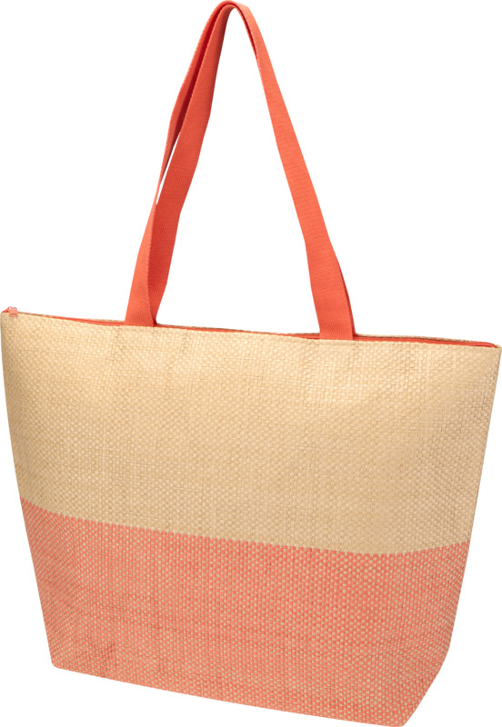 Rhythm straw paper large zipped tote bag 21L in Brick
